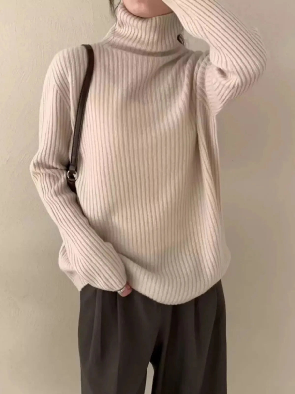 Autumn and winter turtleneck 100 pure cashmere sweater women’s lazy loose pullover sweater knitted wool base shirt