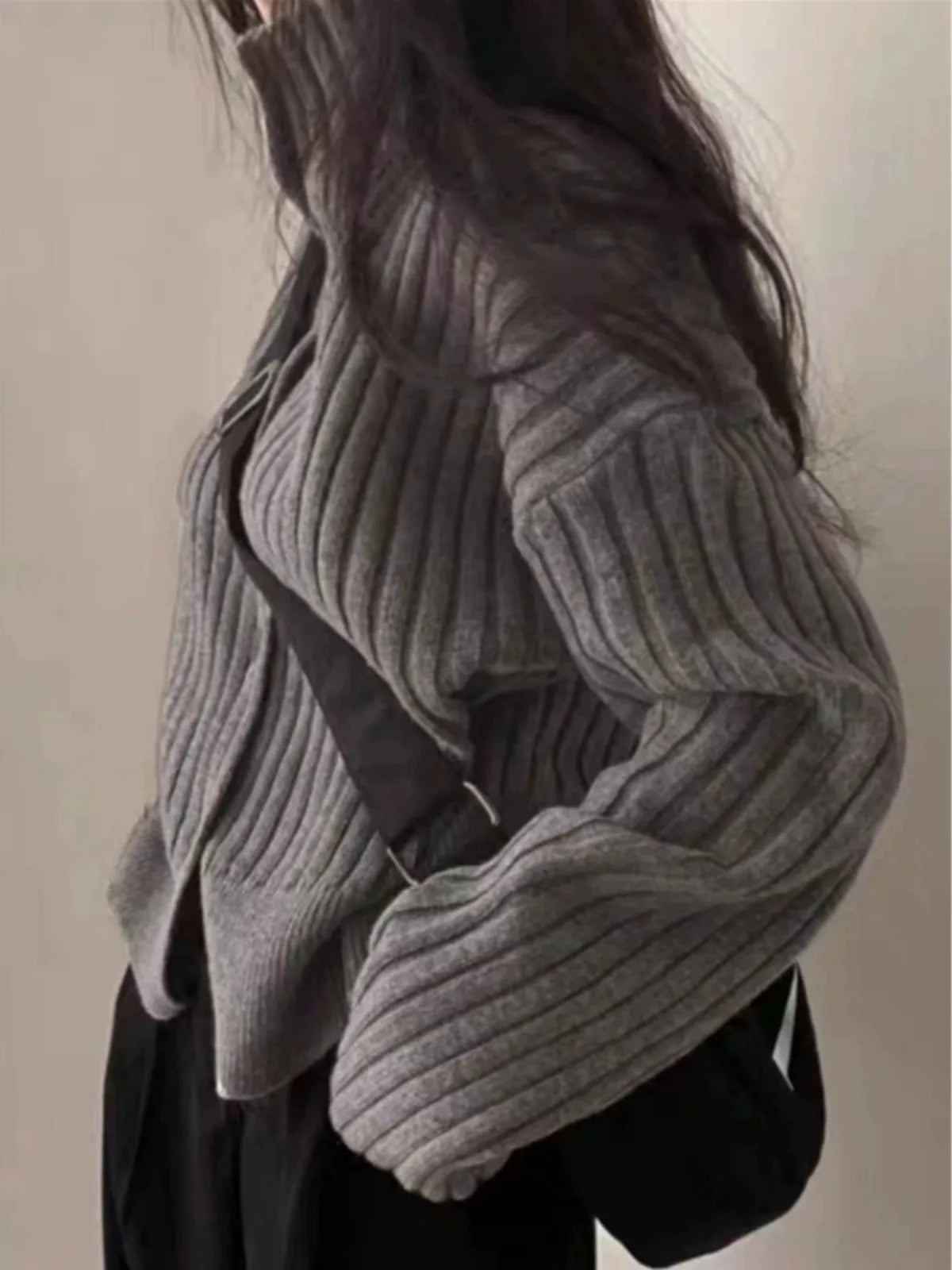 Autumn and winter turtleneck pit strip cashmere knit cardigan women thickened small pure wool sweater loose short coat