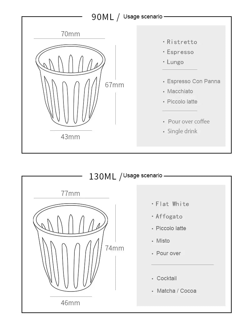 Barista Latte Cups 90ml-200ml Mug Coffee Or Tea Glass Mugs Flat White Espresso Coffee Cup Bring Classic Elegance