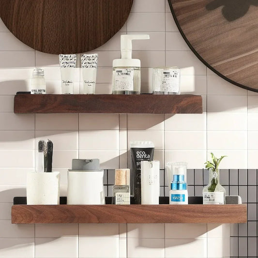 Bathroom Shelf，No punch storage rack，Solid Wood bathroom shelves ，Punch-Free Wooden Shelf Wall-Mounted