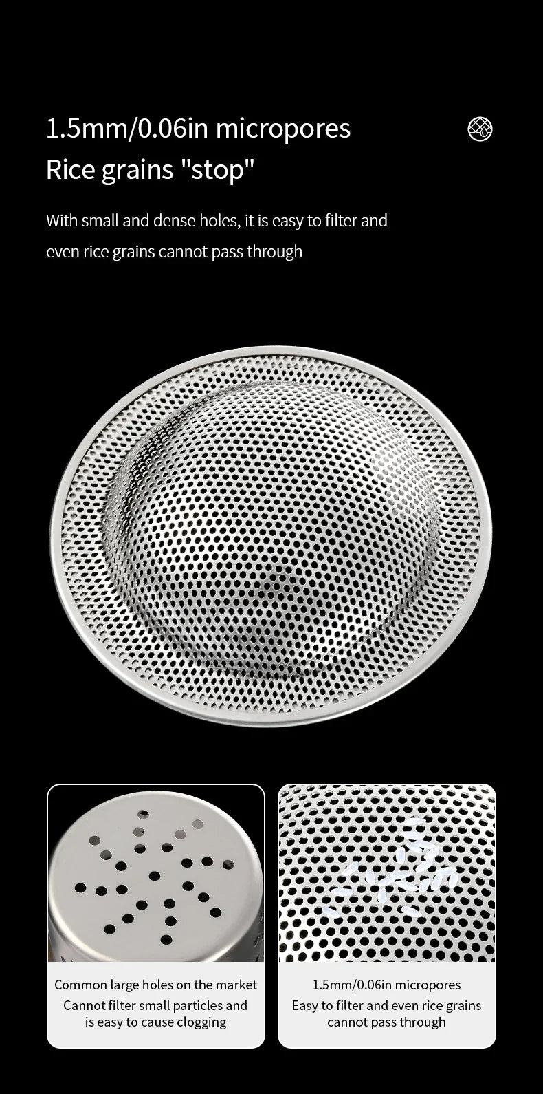 Bathroom Sink Filter Stainless Steel Filter Screen for Kitchen Sink and Dishwasher Sink Garbage Filter - Silver