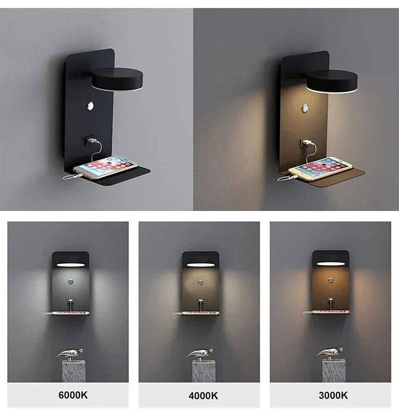 Bedroom Led Wall Lamps with USB Charge Wall Light Indoor Lamp for Living Room Decor Wall Panels with Switch Aisle