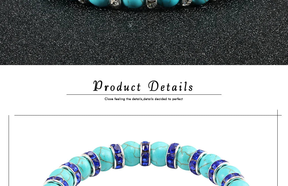 Blue Beaded Bracelet Charm Natural Stone Crystal Septa Stretch Women Bracelets & Bangles Fashion Yoga Jewelry Couple