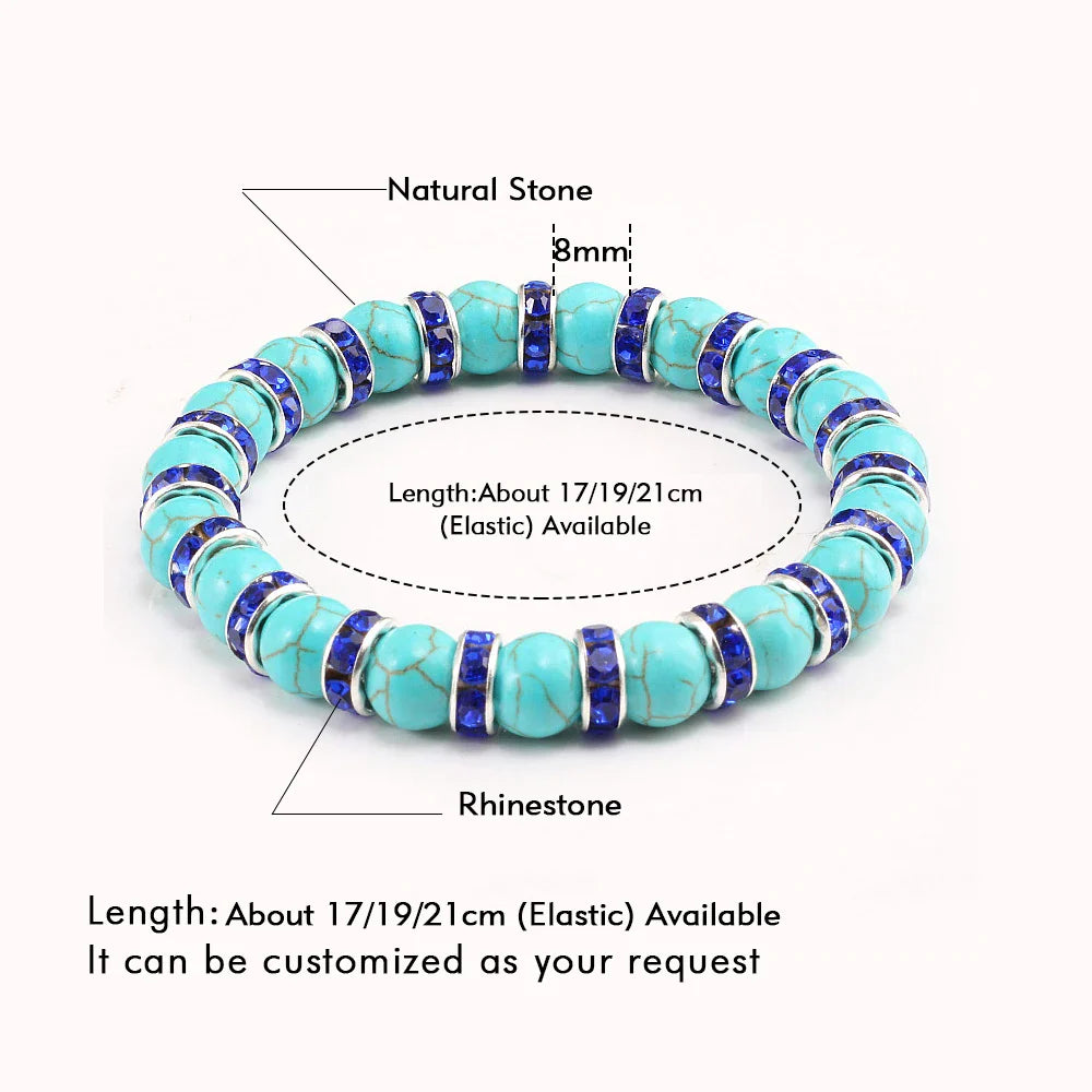 Blue Beaded Bracelet Charm Natural Stone Crystal Septa Stretch Women Bracelets & Bangles Fashion Yoga Jewelry Couple