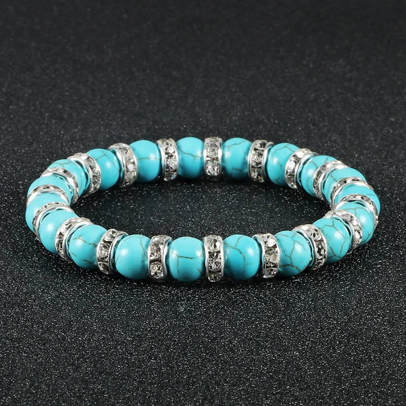 Blue Beaded Bracelet Charm Natural Stone Crystal Septa Stretch Women Bracelets & Bangles Fashion Yoga Jewelry Couple