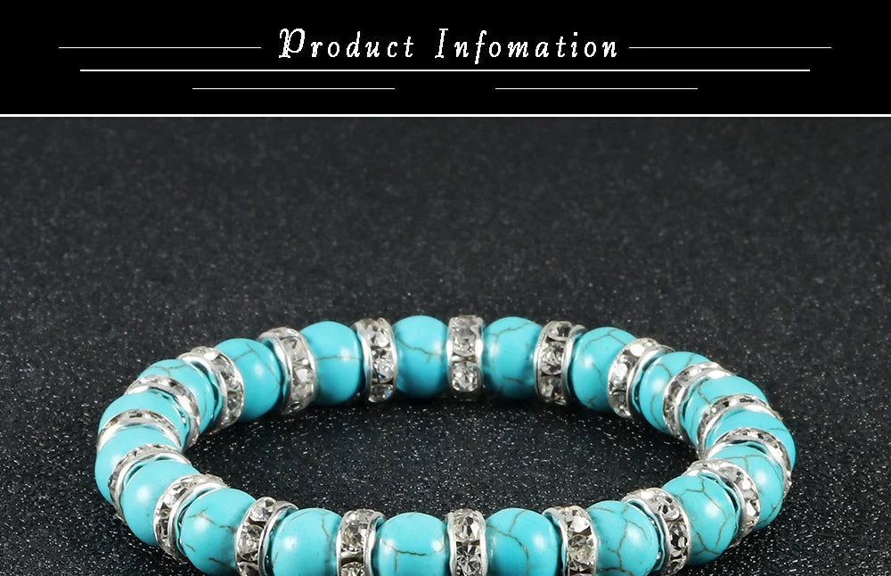 Blue Beaded Bracelet Charm Natural Stone Crystal Septa Stretch Women Bracelets & Bangles Fashion Yoga Jewelry Couple