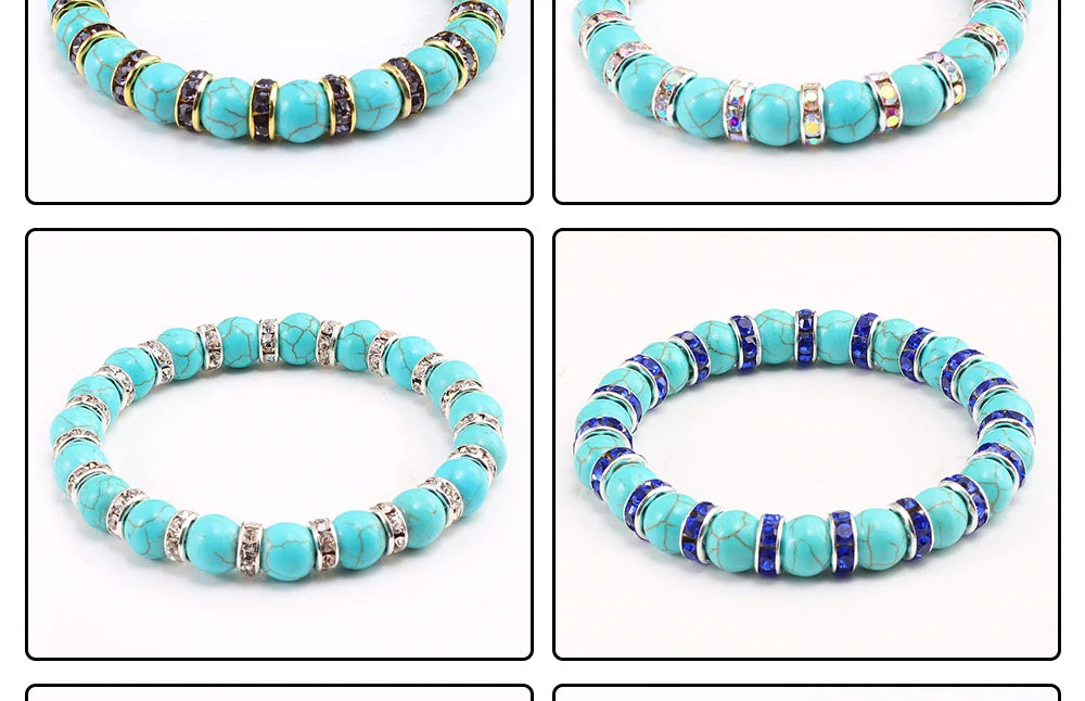 Blue Beaded Bracelet Charm Natural Stone Crystal Septa Stretch Women Bracelets & Bangles Fashion Yoga Jewelry Couple