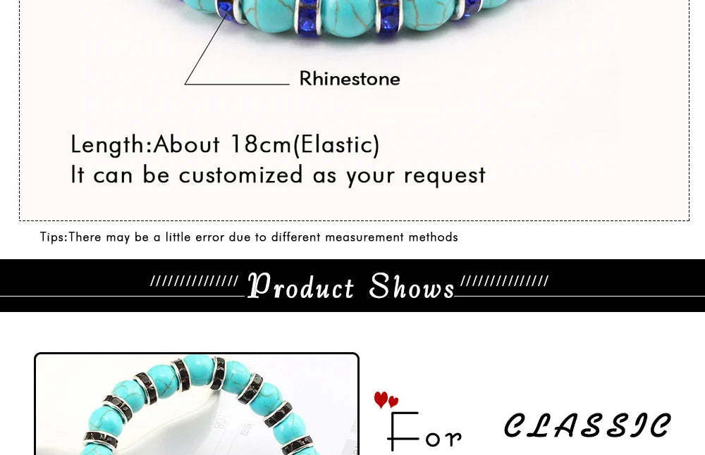 Blue Beaded Bracelet Charm Natural Stone Crystal Septa Stretch Women Bracelets & Bangles Fashion Yoga Jewelry Couple