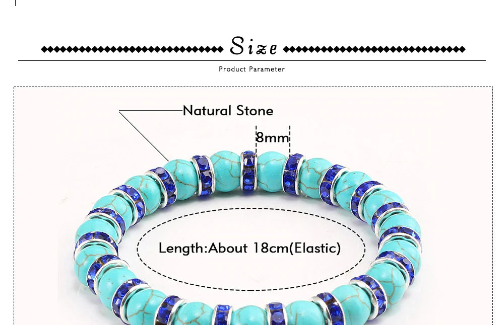 Blue Beaded Bracelet Charm Natural Stone Crystal Septa Stretch Women Bracelets & Bangles Fashion Yoga Jewelry Couple