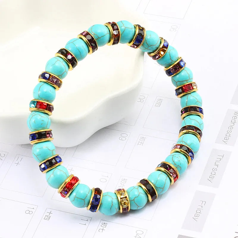 Blue Beaded Bracelet Charm Natural Stone Crystal Septa Stretch Women Bracelets & Bangles Fashion Yoga Jewelry Couple