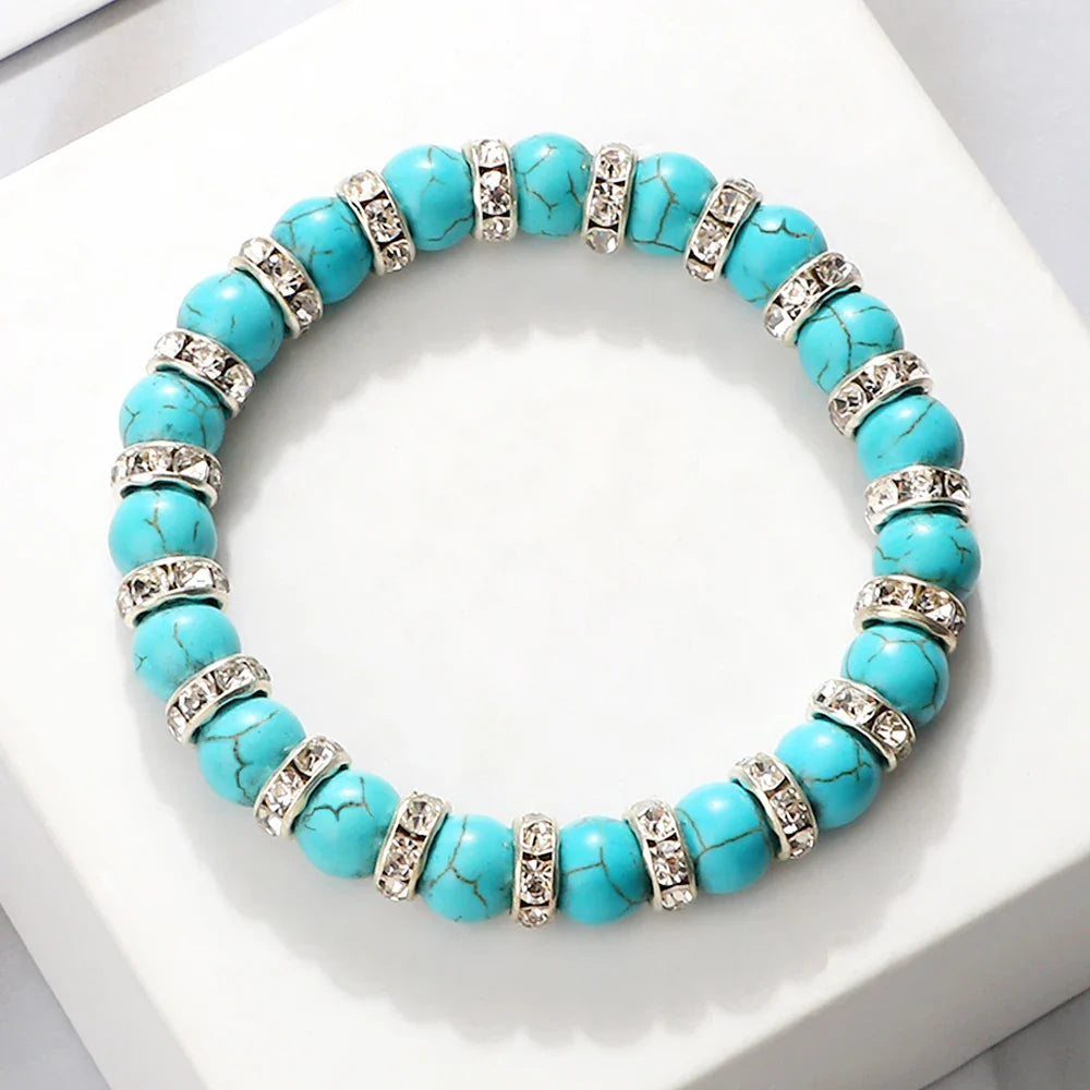 Blue Beaded Bracelet Charm Natural Stone Crystal Septa Stretch Women Bracelets & Bangles Fashion Yoga Jewelry Couple