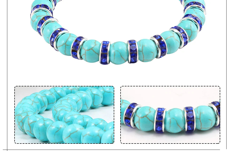 Blue Beaded Bracelet Charm Natural Stone Crystal Septa Stretch Women Bracelets & Bangles Fashion Yoga Jewelry Couple