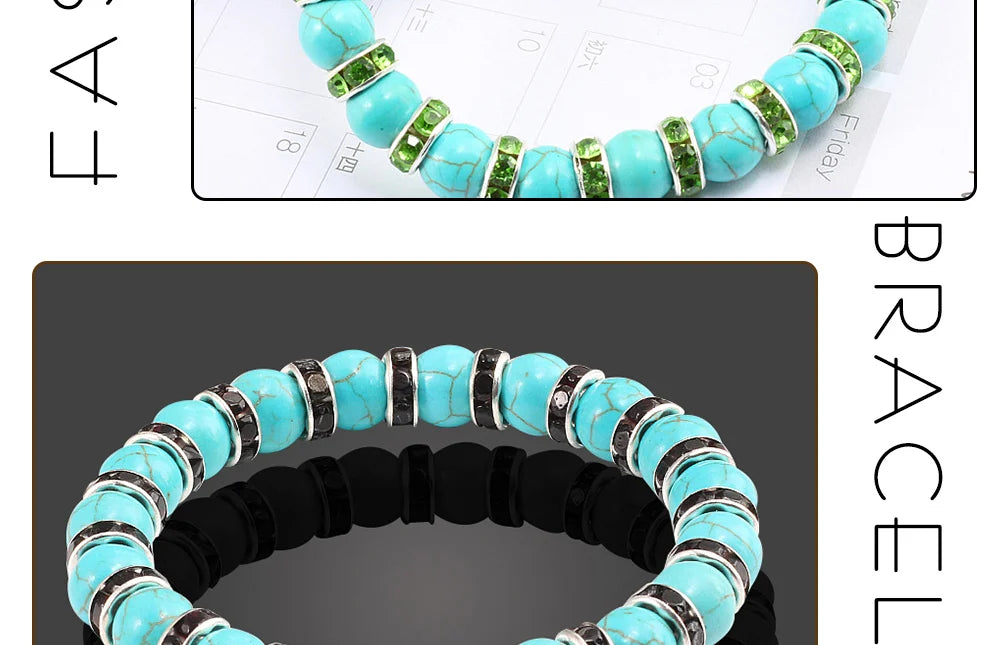 Blue Beaded Bracelet Charm Natural Stone Crystal Septa Stretch Women Bracelets & Bangles Fashion Yoga Jewelry Couple