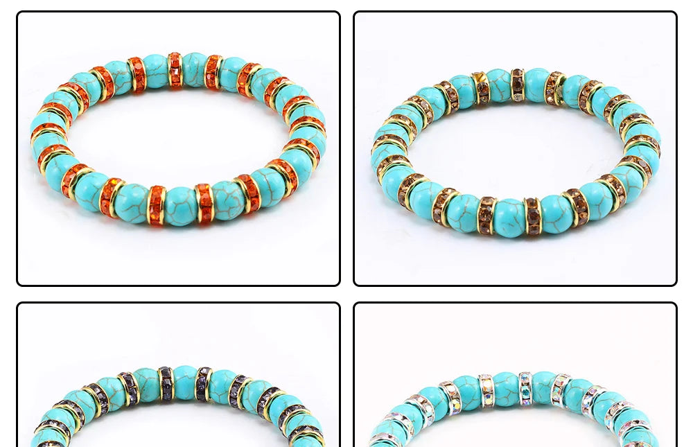 Blue Beaded Bracelet Charm Natural Stone Crystal Septa Stretch Women Bracelets & Bangles Fashion Yoga Jewelry Couple