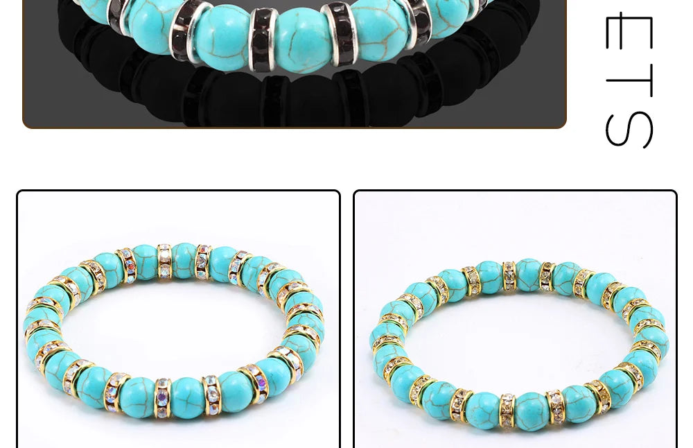 Blue Beaded Bracelet Charm Natural Stone Crystal Septa Stretch Women Bracelets & Bangles Fashion Yoga Jewelry Couple