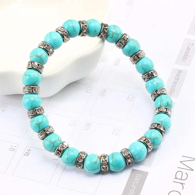 Blue Beaded Bracelet Charm Natural Stone Crystal Septa Stretch Women Bracelets & Bangles Fashion Yoga Jewelry Couple