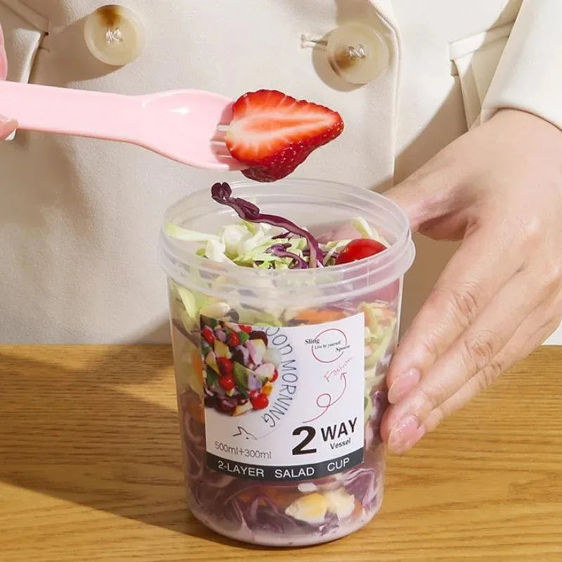 Breakfast Fruit Oat Yogurt Salad Cup With Lid Spoon Two Layer Food Storage Portable Fitness Weight Reducing Food