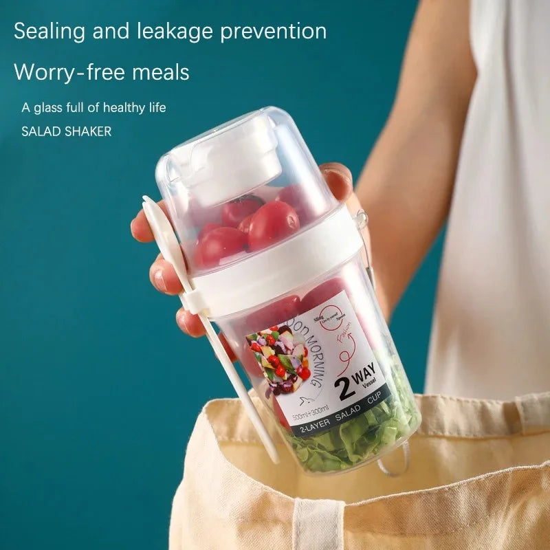 Breakfast Fruit Oat Yogurt Salad Cup With Lid Spoon Two Layer Food Storage Portable Fitness Weight Reducing Food