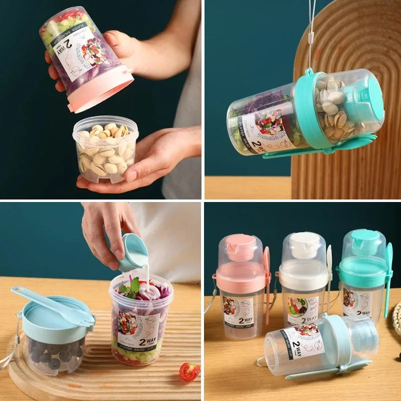 Breakfast Fruit Oat Yogurt Salad Cup With Lid Spoon Two Layer Food Storage Portable Fitness Weight Reducing Food