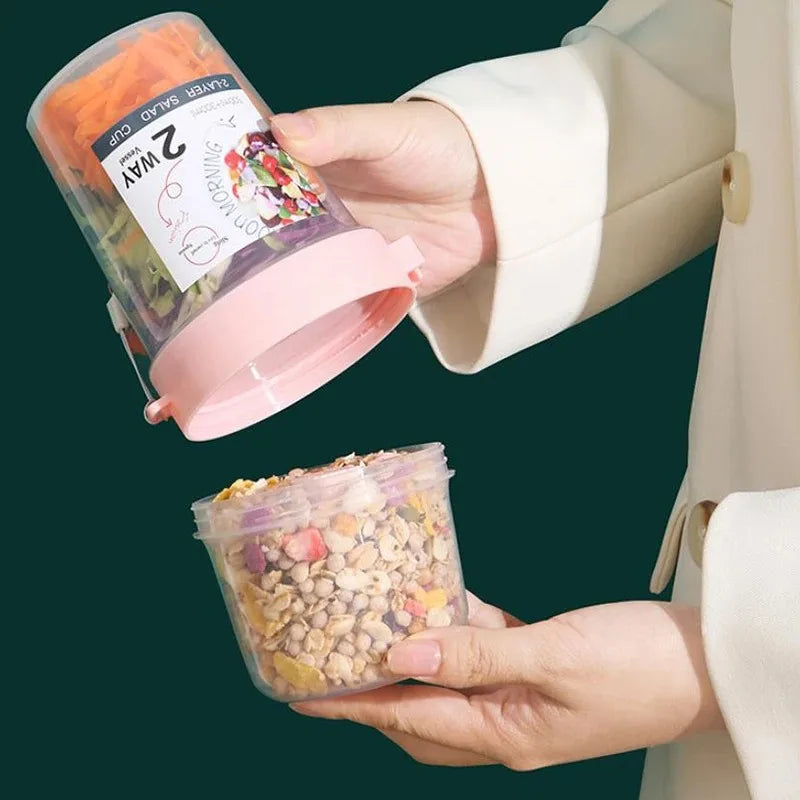 Breakfast Fruit Oat Yogurt Salad Cup With Lid Spoon Two Layer Food Storage Portable Fitness Weight Reducing Food