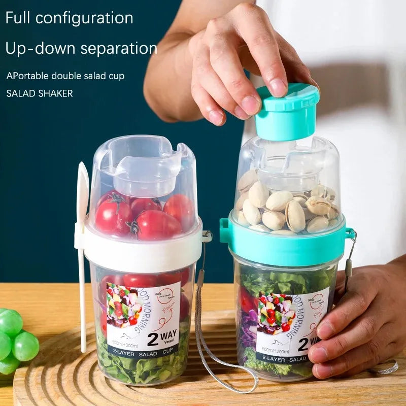 Breakfast Fruit Oat Yogurt Salad Cup With Lid Spoon Two Layer Food Storage Portable Fitness Weight Reducing Food