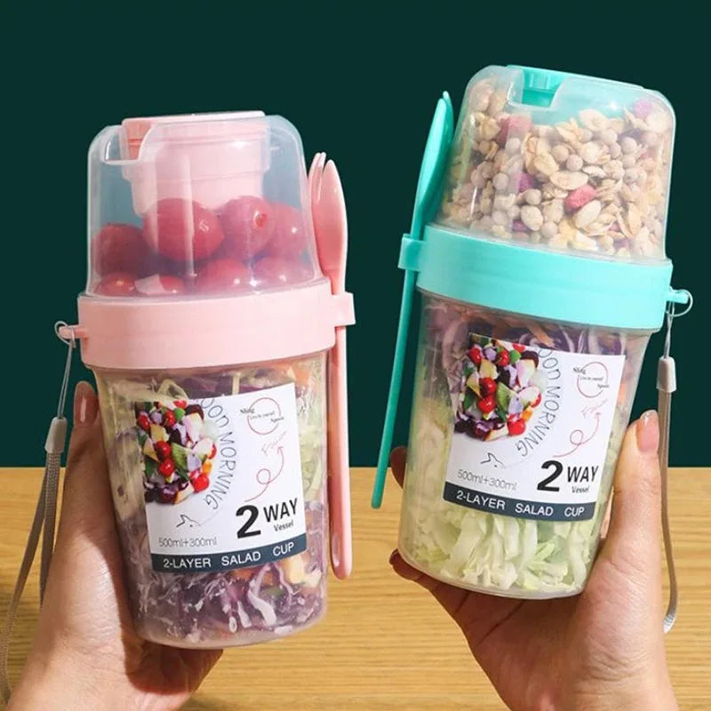 Breakfast Fruit Oat Yogurt Salad Cup With Lid Spoon Two Layer Food Storage Portable Fitness Weight Reducing Food