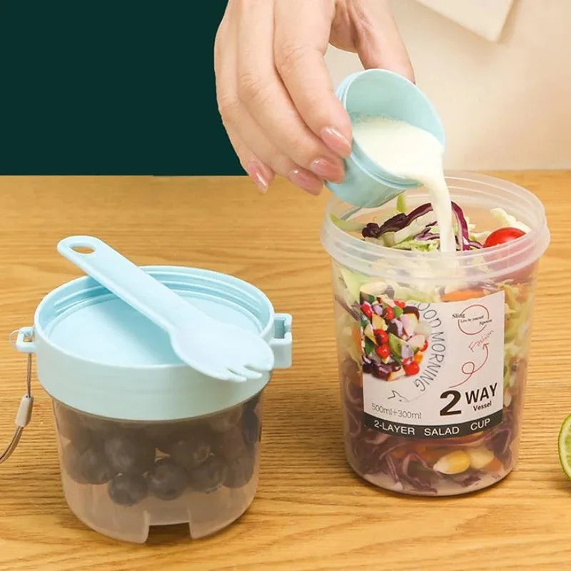 Breakfast Fruit Oat Yogurt Salad Cup With Lid Spoon Two Layer Food Storage Portable Fitness Weight Reducing Food