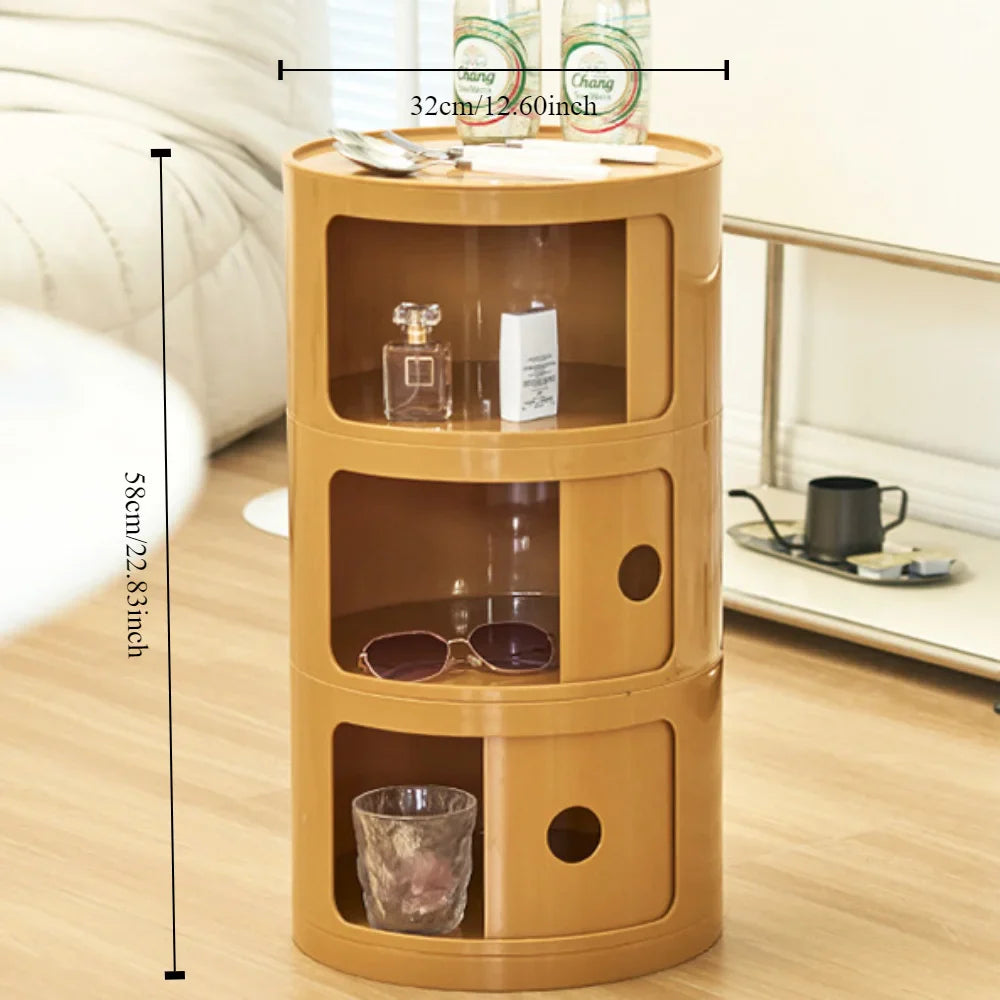 Cabinet Sliding Door Bedside Table Multi-layer Round Storage Cabinet Living Room Sofa Side Cabinets - zz02