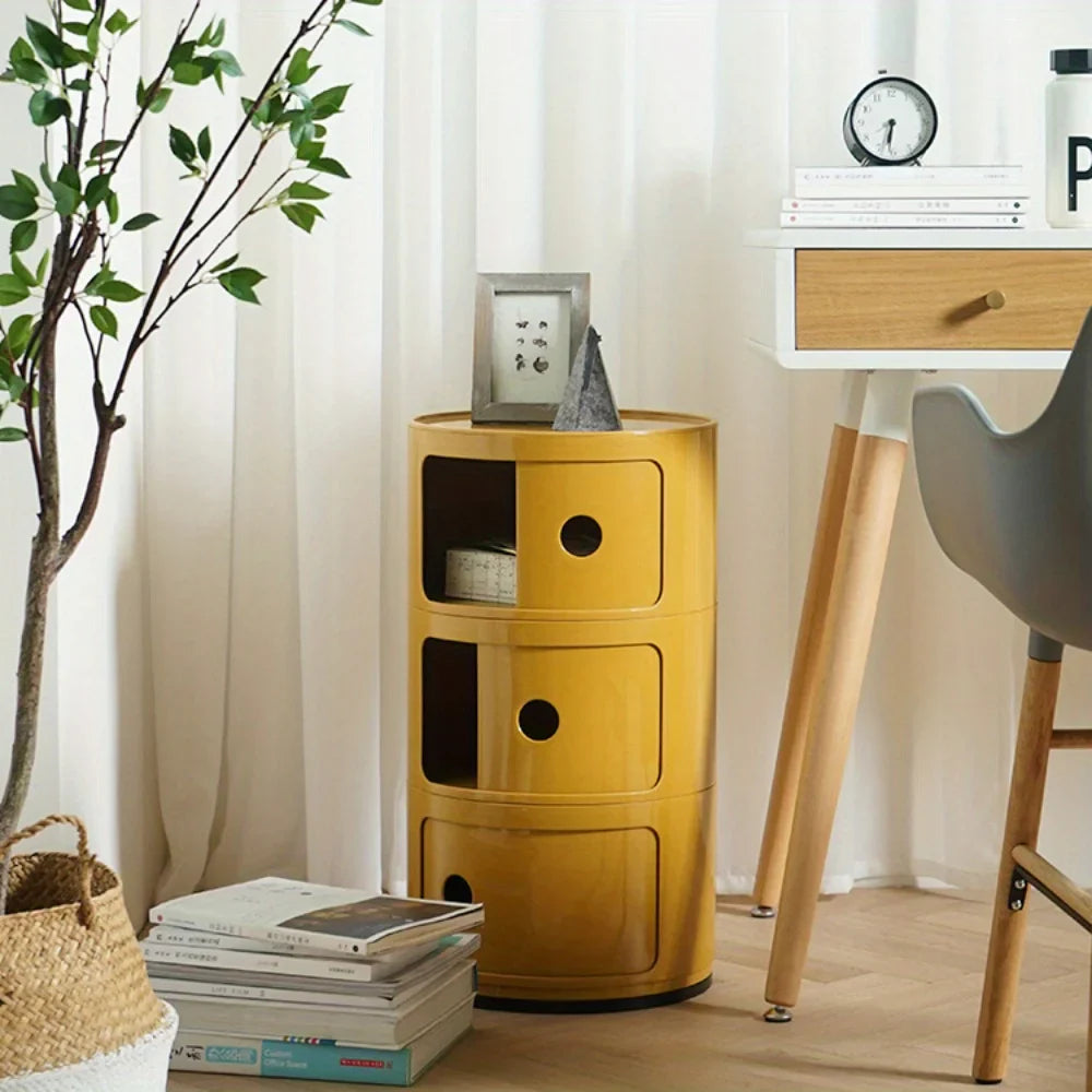 Cabinet Sliding Door Bedside Table Multi-layer Round Storage Cabinet Living Room Sofa Side Cabinets - zz02