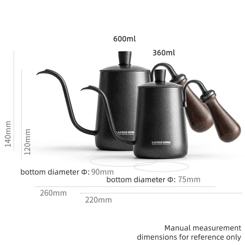 CAFEDE KONA Pour-over Kettle For Coffee And Tea 600ml Rosewood handle Stainless Steel Gooseneck Specialty Kettle