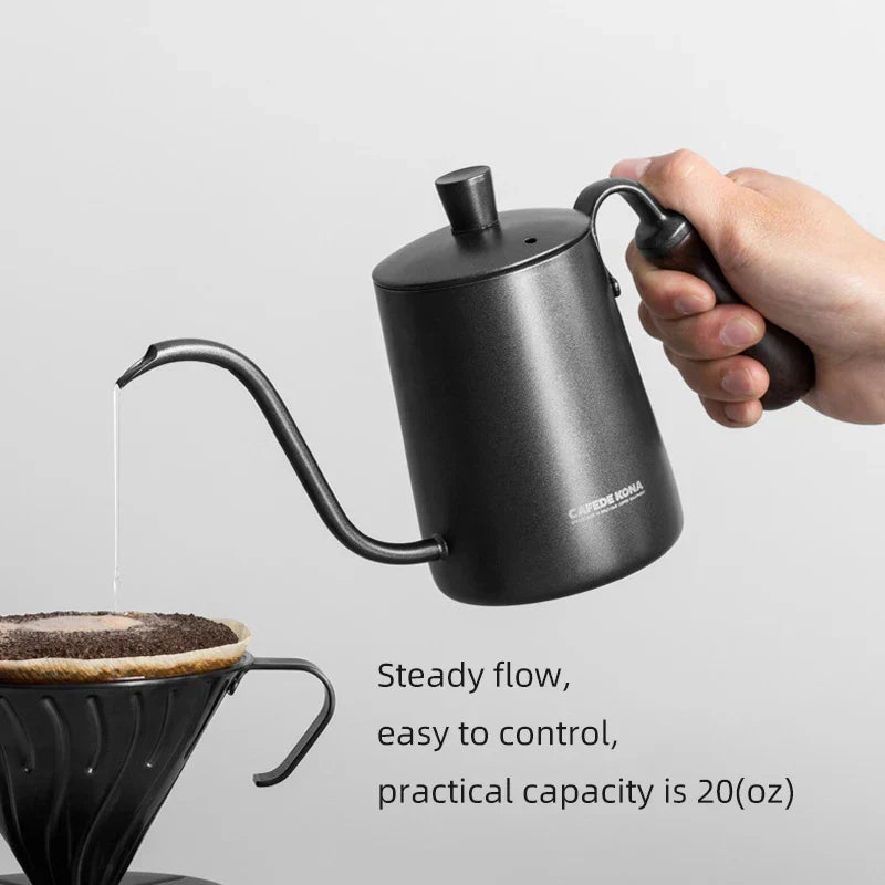 CAFEDE KONA Pour-over Kettle For Coffee And Tea 600ml Rosewood handle Stainless Steel Gooseneck Specialty Kettle