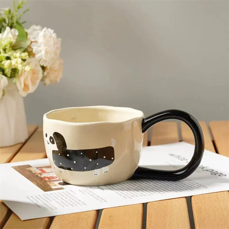 Cartoon Large Handle Ceramic Cup Hand Pinched Irregular Cute Coffee Mug Afternoon Tea Juice Milk Cups Home Office Water