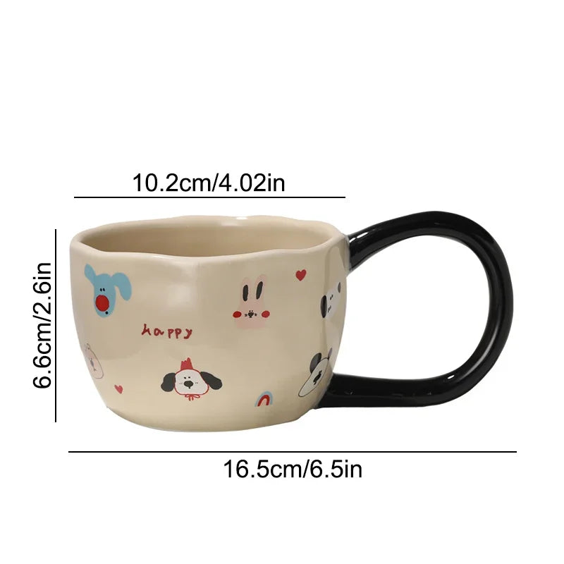 Cartoon Large Handle Ceramic Cup Hand Pinched Irregular Cute Coffee Mug Afternoon Tea Juice Milk Cups Home Office Water