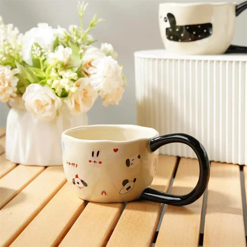 Cartoon Large Handle Ceramic Cup Hand Pinched Irregular Cute Coffee Mug Afternoon Tea Juice Milk Cups Home Office Water