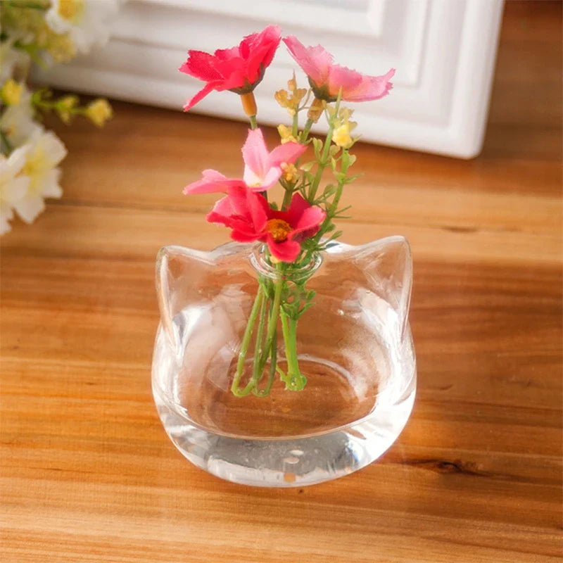 Cat Shaped Glass Vase Hydroponic Plant Flower Vase Terrarium Container Pot Decor Art Gift