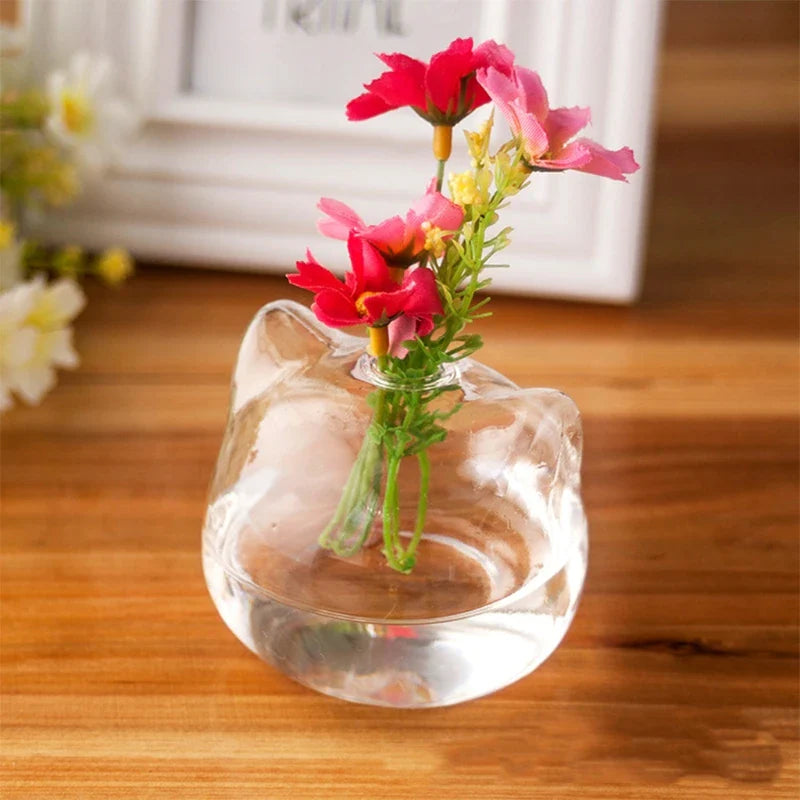 Cat Shaped Glass Vase Hydroponic Plant Flower Vase Terrarium Container Pot Decor Art Gift