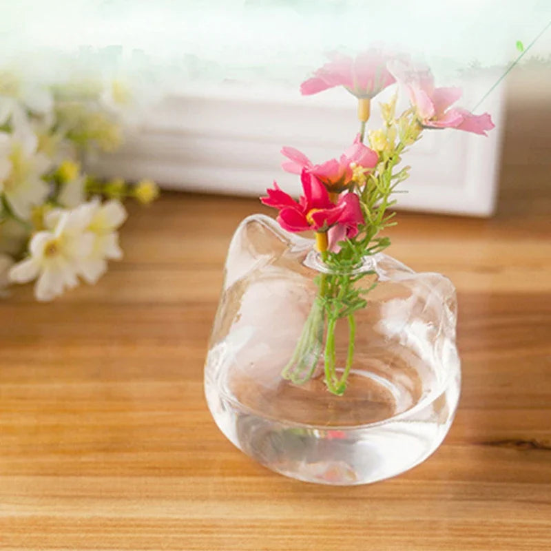 Cat Shaped Glass Vase Hydroponic Plant Flower Vase Terrarium Container Pot Decor Art Gift