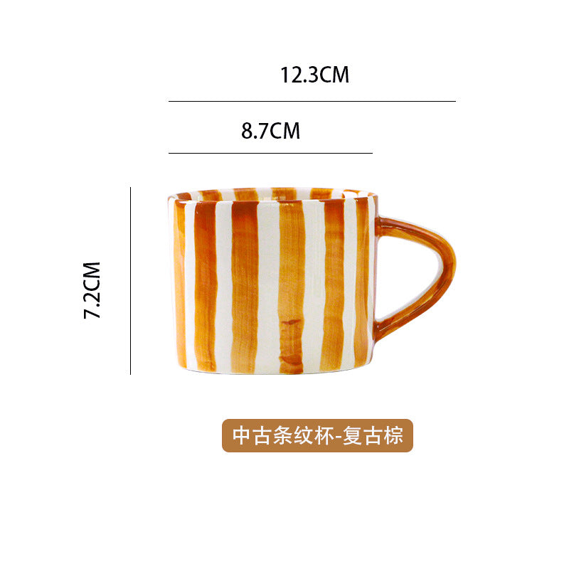 Ceramic Coffee Mug Three-piece Set Hand-painted Striped Mug Afternoon Camellia Tea Mug Breakfast Milk Oatmeal Mug Cake