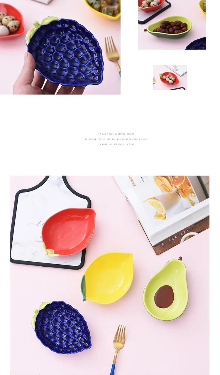 Ceramic Fruit Shape Tray Novelty Grape Lemon Shape Salad Bowl Dessert Snack Dish Breakfast Cereal Plate Kitchen