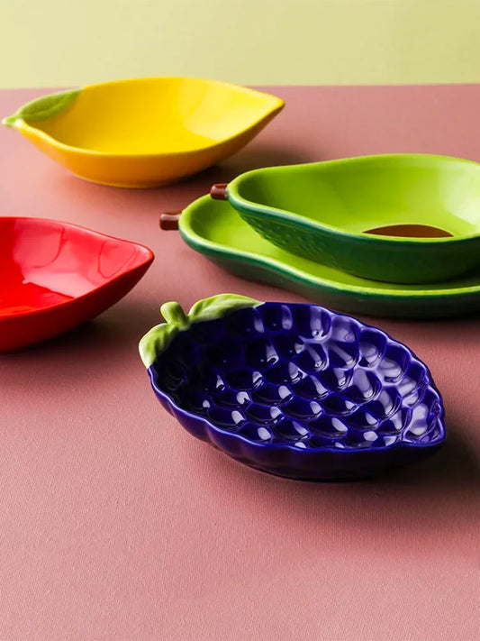 Ceramic Fruit Shape Tray Novelty Grape Lemon Shape Salad Bowl Dessert Snack Dish Breakfast Cereal Plate Kitchen