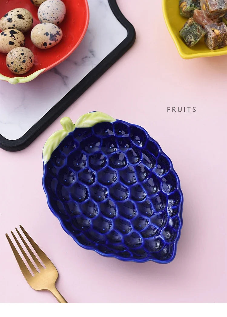 Ceramic Fruit Shape Tray Novelty Grape Lemon Shape Salad Bowl Dessert Snack Dish Breakfast Cereal Plate Kitchen