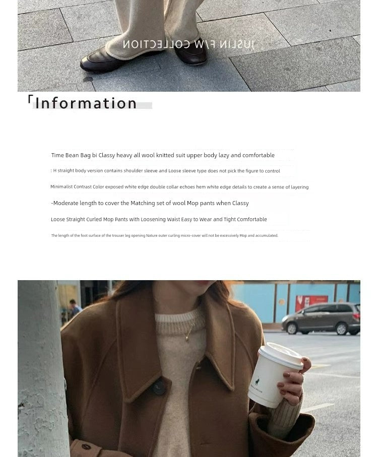 Classic Style Cashmere Sweater Suit Women’s Autumn and Winter Fancy Lazy and Loose Knitted Top Wide Leg Pants