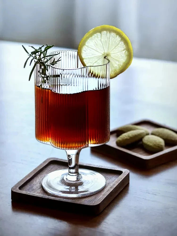 Clear Ice Cream Glass Whiskey Red Wine Glass Cup Flower Stripe Glass Mug Vintage Iced American Coffee Mug Home Stacked