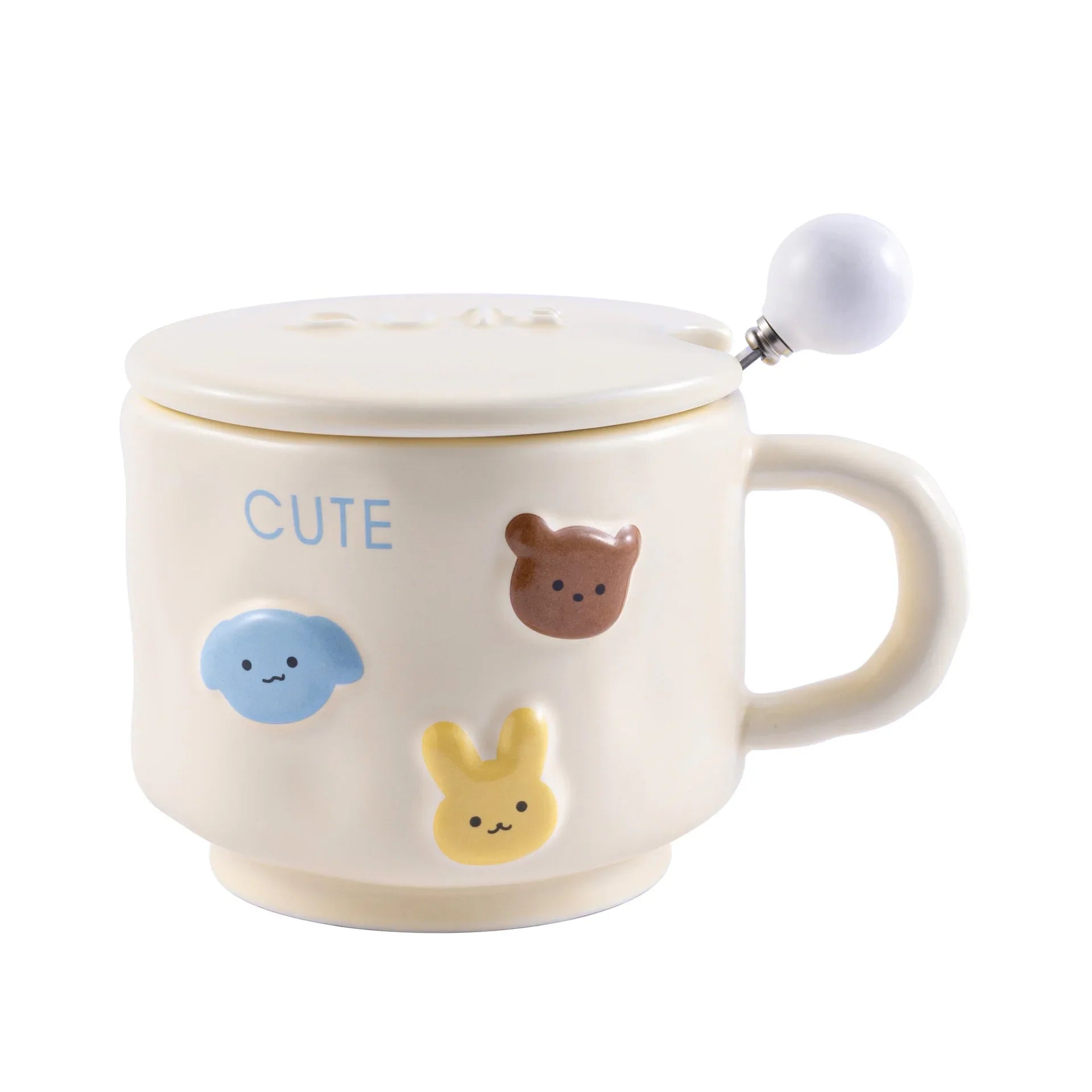 Coffee MugCream-Colored Cartoon Animal Ceramic Hand-Squeezing Cup for Household High-Looking Mug With Lid Spoon Couple