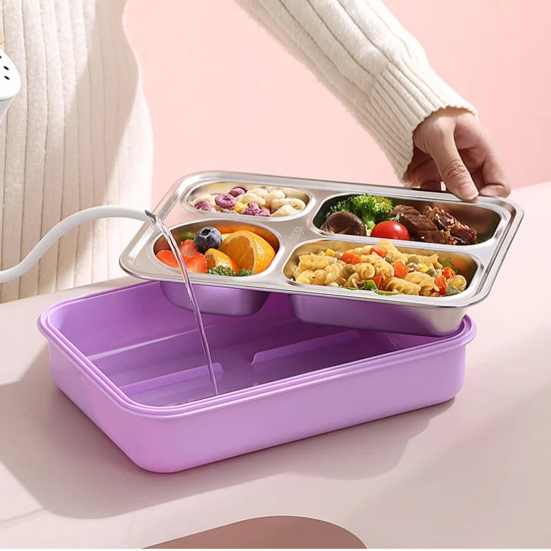 Colorful 4 Divided Stainless Steel Bento Lunch Box Kids Insulated Lunch Box for School Office Kitchen Food Storage