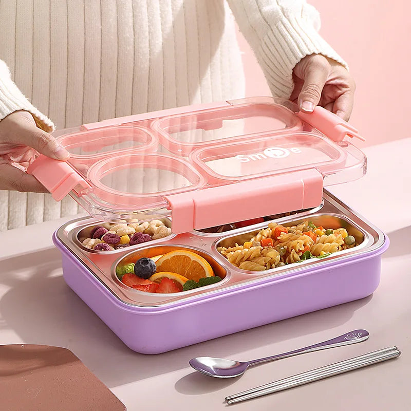 Colorful 4 Divided Stainless Steel Bento Lunch Box Kids Insulated Lunch Box for School Office Kitchen Food Storage