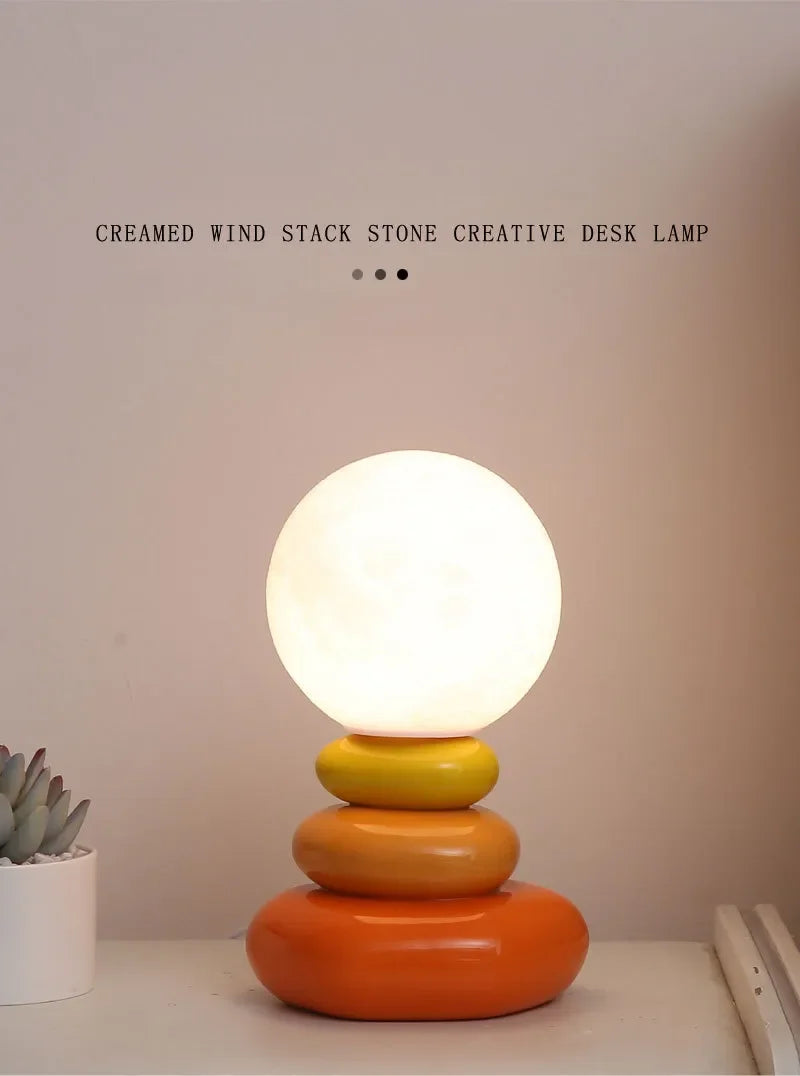 Colorful Stone Table Lamp Bedroom Bedside Lamp Creative Nordic Stacked Stone Shape Living Room Advanced Atmosphere