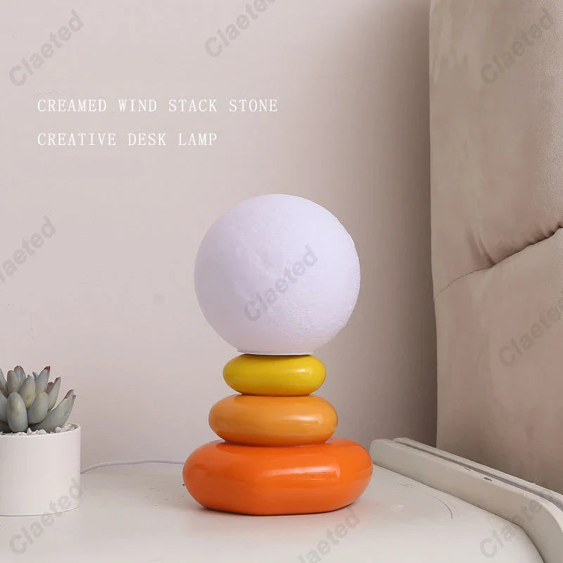 Colorful Stone Table Lamp Bedroom Bedside Lamp Creative Nordic Stacked Stone Shape Living Room Advanced Atmosphere