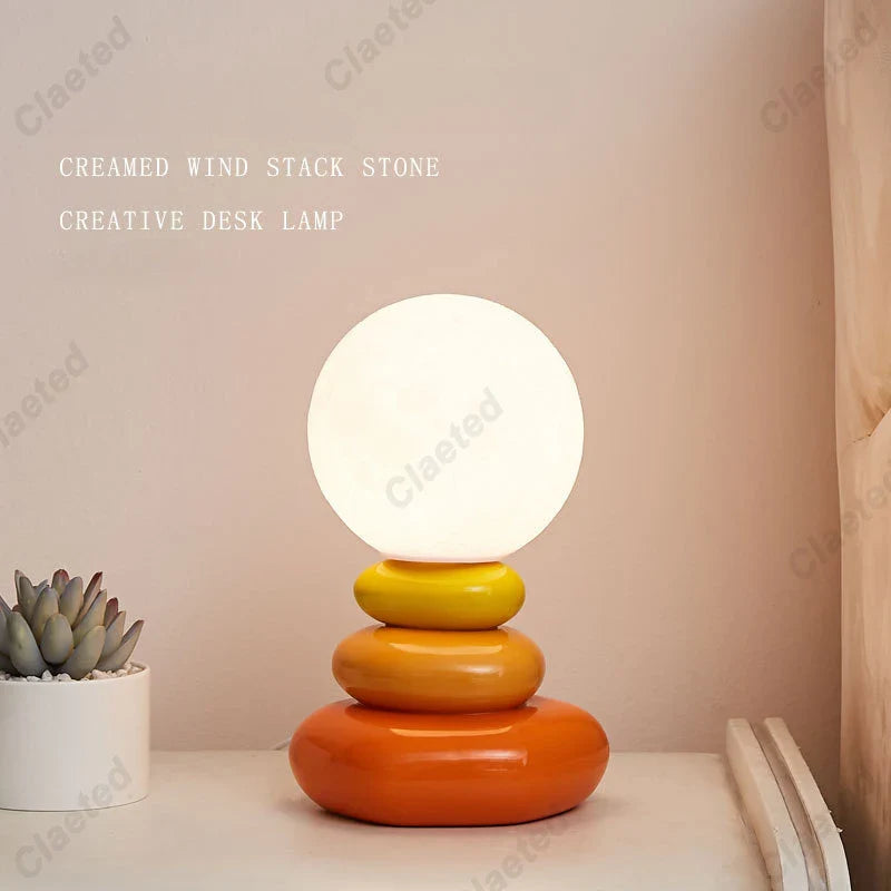 Colorful Stone Table Lamp Bedroom Bedside Lamp Creative Nordic Stacked Stone Shape Living Room Advanced Atmosphere