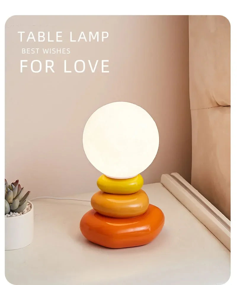 Colorful Stone Table Lamp Bedroom Bedside Lamp Creative Nordic Stacked Stone Shape Living Room Advanced Atmosphere